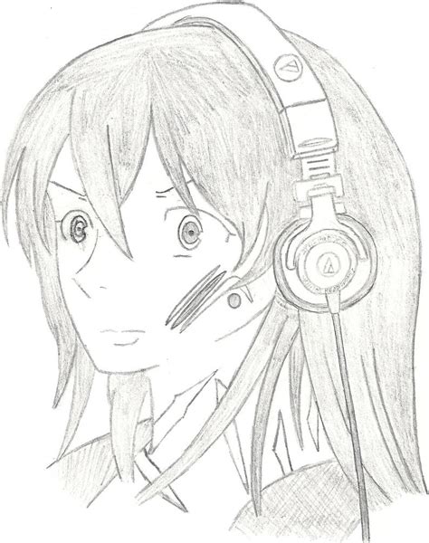 anime girl  headphones coloring pages