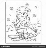 Skiing Ragazza Fumetto Muta Pagina sketch template