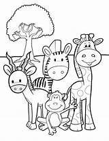 Safari Friends Animals Coloring Pages Jungle Kids Animal Printable Color Colouring Printables Template Print Elephant Animales Book Girls African Cute sketch template