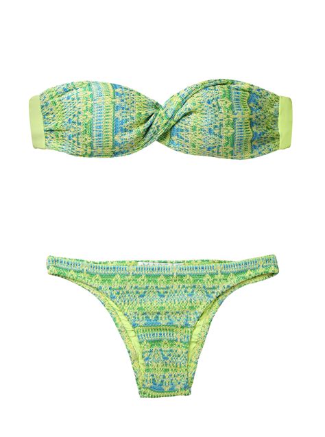 cecilia prado crochet knit bandeau bikini in light green jael