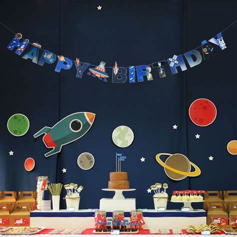 Ufo Solar System Outer Space Happy Birthday Banner