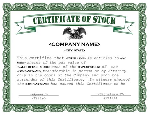 stock certificate templates word  templatelab