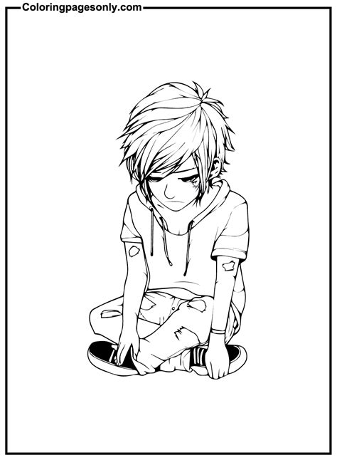 emo boy coloring page  printable coloring pages