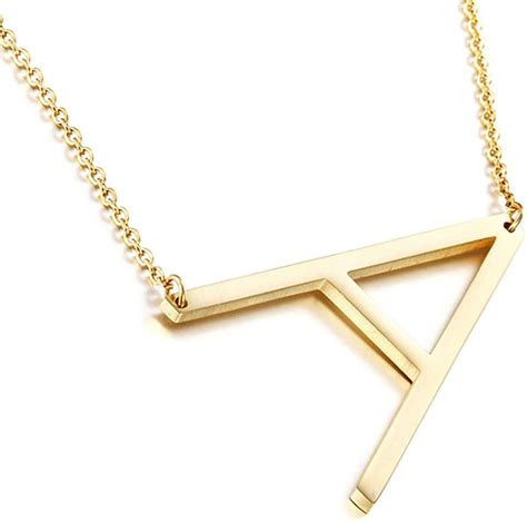 amazoncom sideways initial necklace  gold plated stainless steel large letter  necklace
