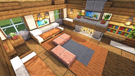 minecraft  amazing living room ideas   house tutorial youtube