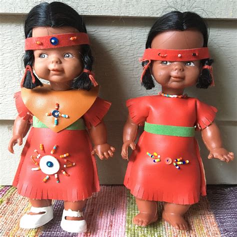 Vintage Native American Indian Dolls Set 1960s Native American Indian