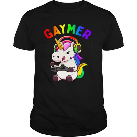 gaymer gay pride flag lgbt gamer lgbtq gaming unicorn shirt