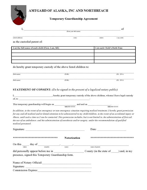 printable temporary guardianship form  printable wwwvrogueco