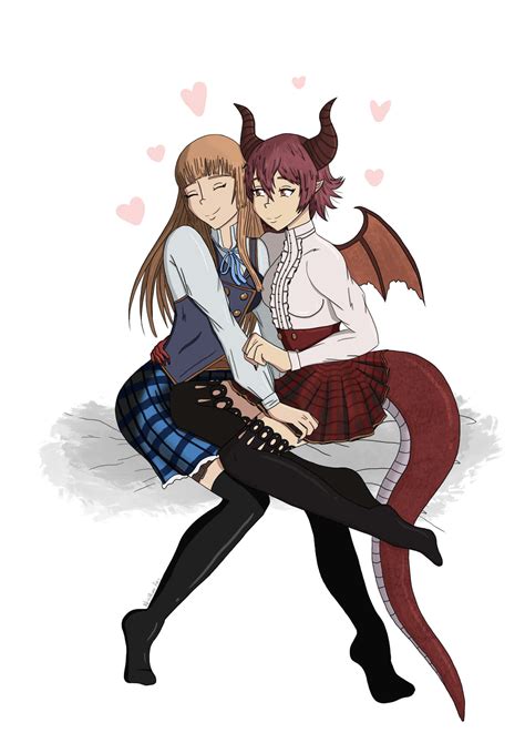 download cute lesbian anime couple enjoying a sweet moment wallpaper