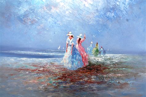 Oil Painting Beach Scene Marie Charlot 50 00 Or