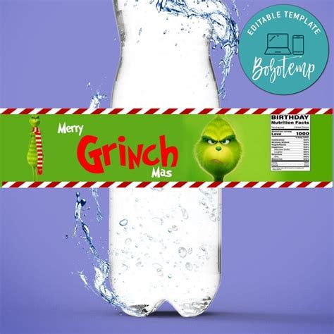 grinch water bottle label template diy bobotemp