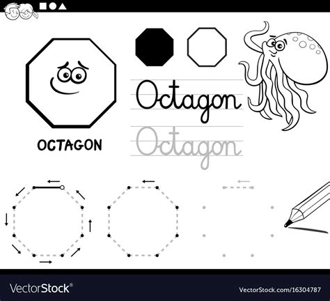 octagon basic geometric shapes coloring page vector image