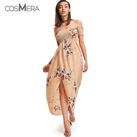 Cosmera Sexy Summer Beach Bahemian Dress Off The Shoulder Casual Print