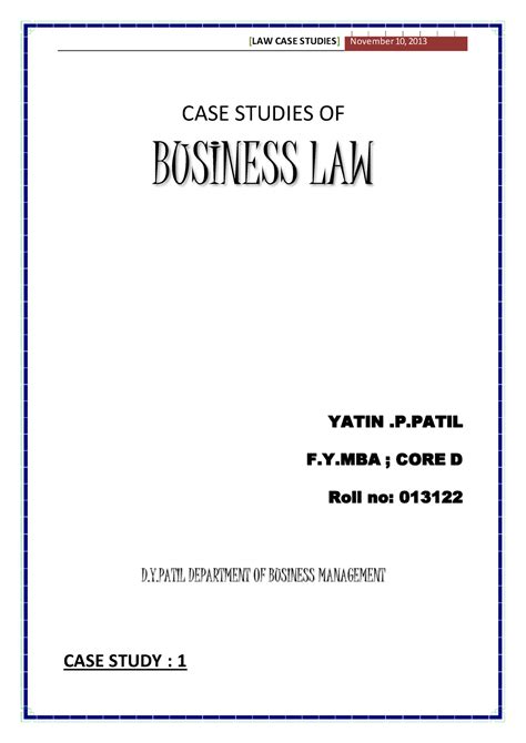 case study  business law sample case studies  business law yatin