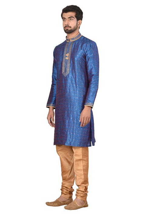buy aryavir malhotra men blue mulbary butti silk embroidered kurta