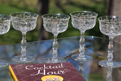 Vintage Etched Cocktail Martini Glasses Set Of 6 Fostoria Etsy
