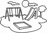 Playground Clipart Drawing Clip Kids Park Taman Coloring Simple Pages Colouring Cartoon Cliparts Play Playing Outline Color Drawings Slide School sketch template