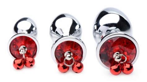 Red Gem With Bells Anal Plug Set Jewel Bling Buttplug Anus Jingle Booty