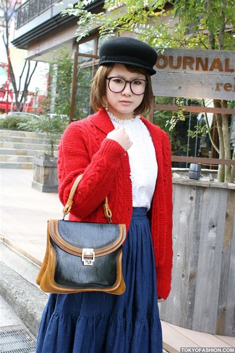 Vintage Style Japanese Girl In Horn Rimmed Glasses Tokyo