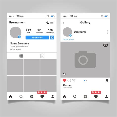 Instagram Profile Interface Template Design Free Vector