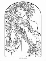 Mucha Alphonse Nouveau Colorear Alfons Peintre Jugendstil Dibujos Fairy Adulte sketch template