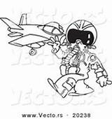 Pilot Coloring Fighter Jet Cartoon Vector Outlined Near His Pages Aviation Royalty Printable Designs Vecto Rs sketch template