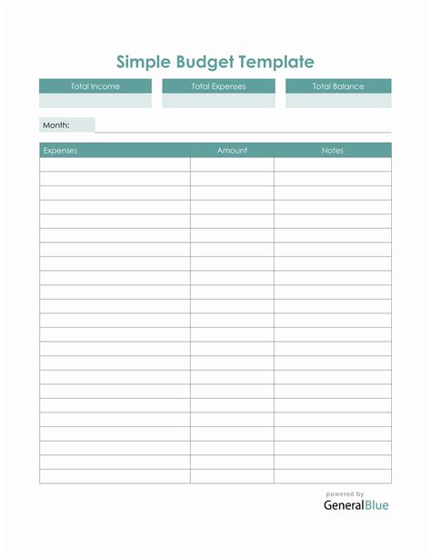 simple budget template  word