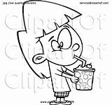 Drinking Milkshake Cartoon Girl Lineart Toonaday Clipart Outline sketch template