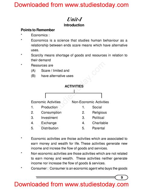 cbse class  economics introduction worksheet  unit  introduction