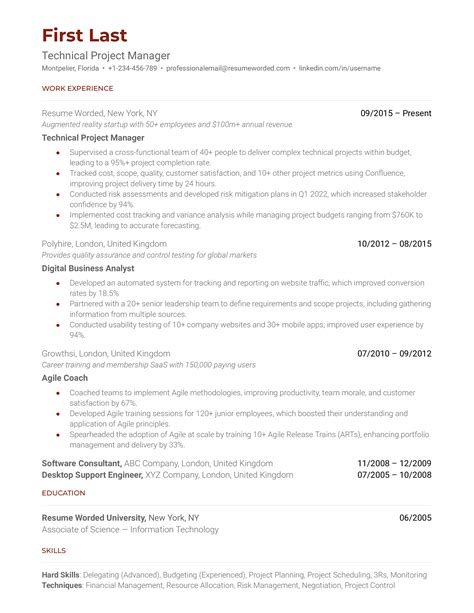 technical project manager resume    resume worded