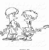 Cartoon Drawing Singing Band Guitar Outline Playing Two Boys Coloring Vector Outlined Ron Leishman Royalty sketch template