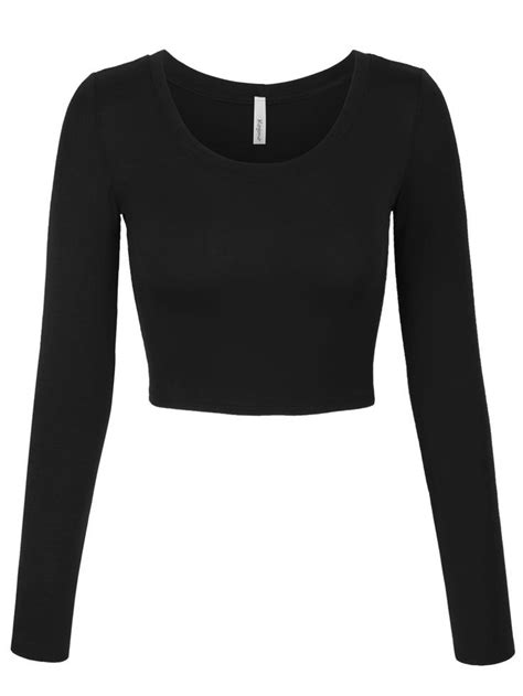 Kogmo Womens Long Sleeve Crop Top Solid Round Neck T Shirt Walmart