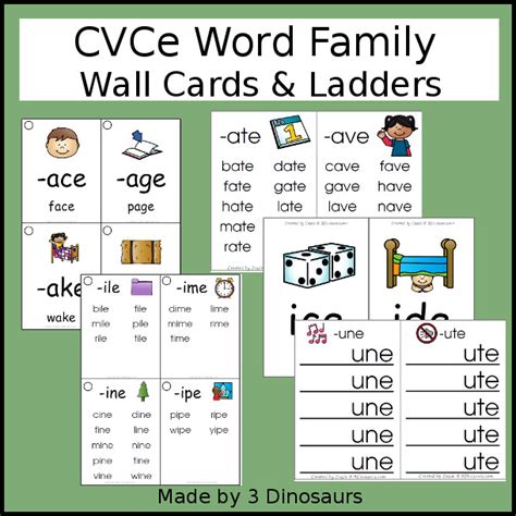 cvce word family wall cards  dinosaurs