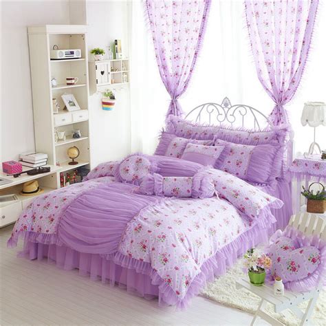 Purple Lavendar Girls Frilly Tulle Flowers Queen Bedding