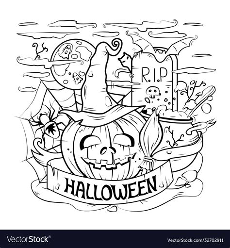 cartoon outline  happy halloween royalty  vector image