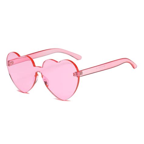 Heart Shape Rimless Uv400 Sunglasses For Women Pink