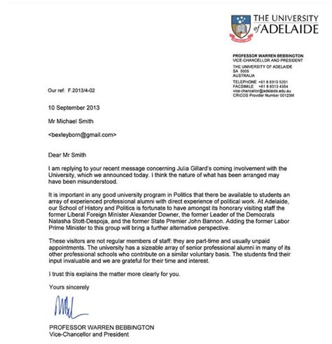 vice chancellor  president   university  adelaide today    letter michael