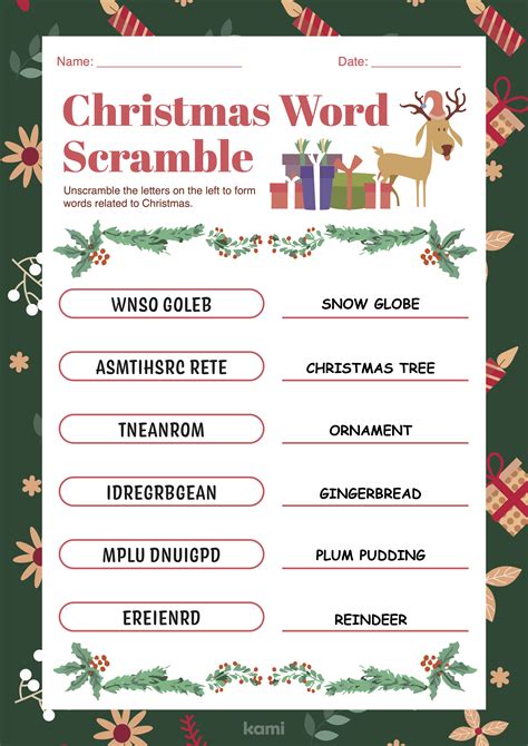 christmas word scramble answer key  teachers perfect  grades