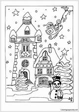 House Pages Snow Coloring Covered Christmas Holidays Print sketch template