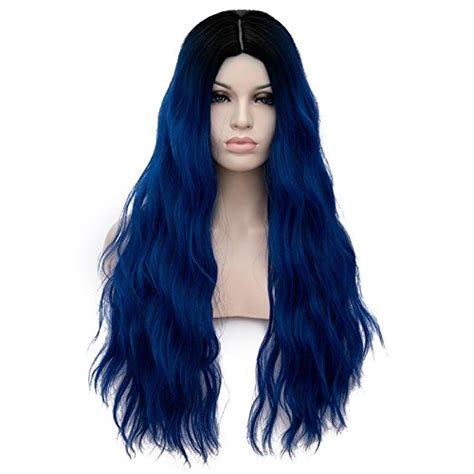 topwigy blue wigs  women dark blue long curly wavy wig navy blue wig black  blue ombre wig