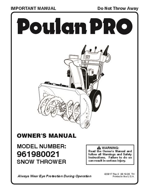 poulan pro   snow blower owners manual