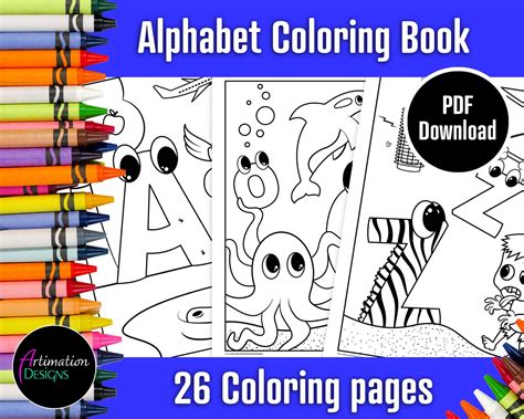abc coloring book alphabet coloring pages  kids printable etsy