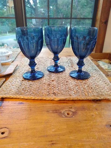 Vintage Blue Water Goblets Cobalt Blue Glasses 16 Oz Libbey Etsy