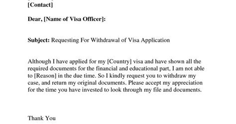 visa withdrawal letter request letter format letter  emailvisa