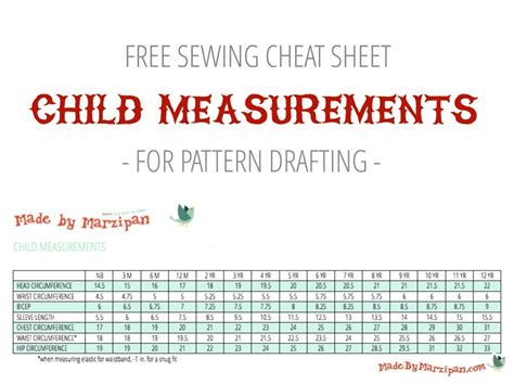 child measurements  sewing   marzipan
