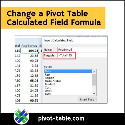 change  pivot table calculated field formula excel pivot tables