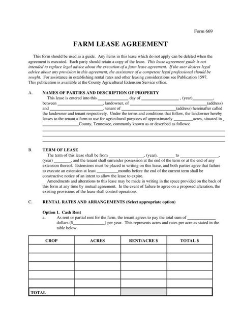 farm lease agreement templates  word