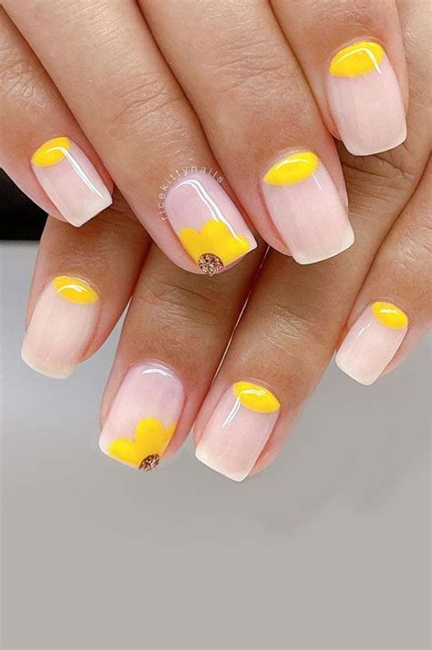 summer nail designs youll    wear cute yellow flower  moon nails