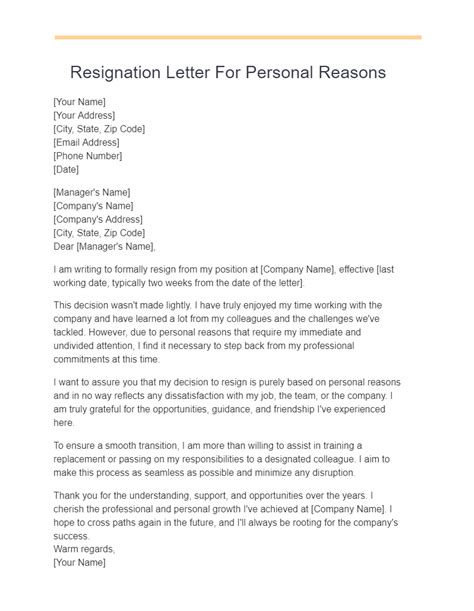 resignation letter  personal reasons examples   write