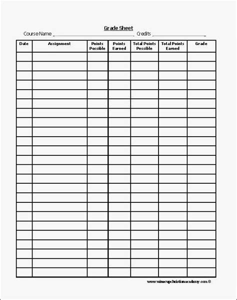 printable homeschool grade sheet template grade book template